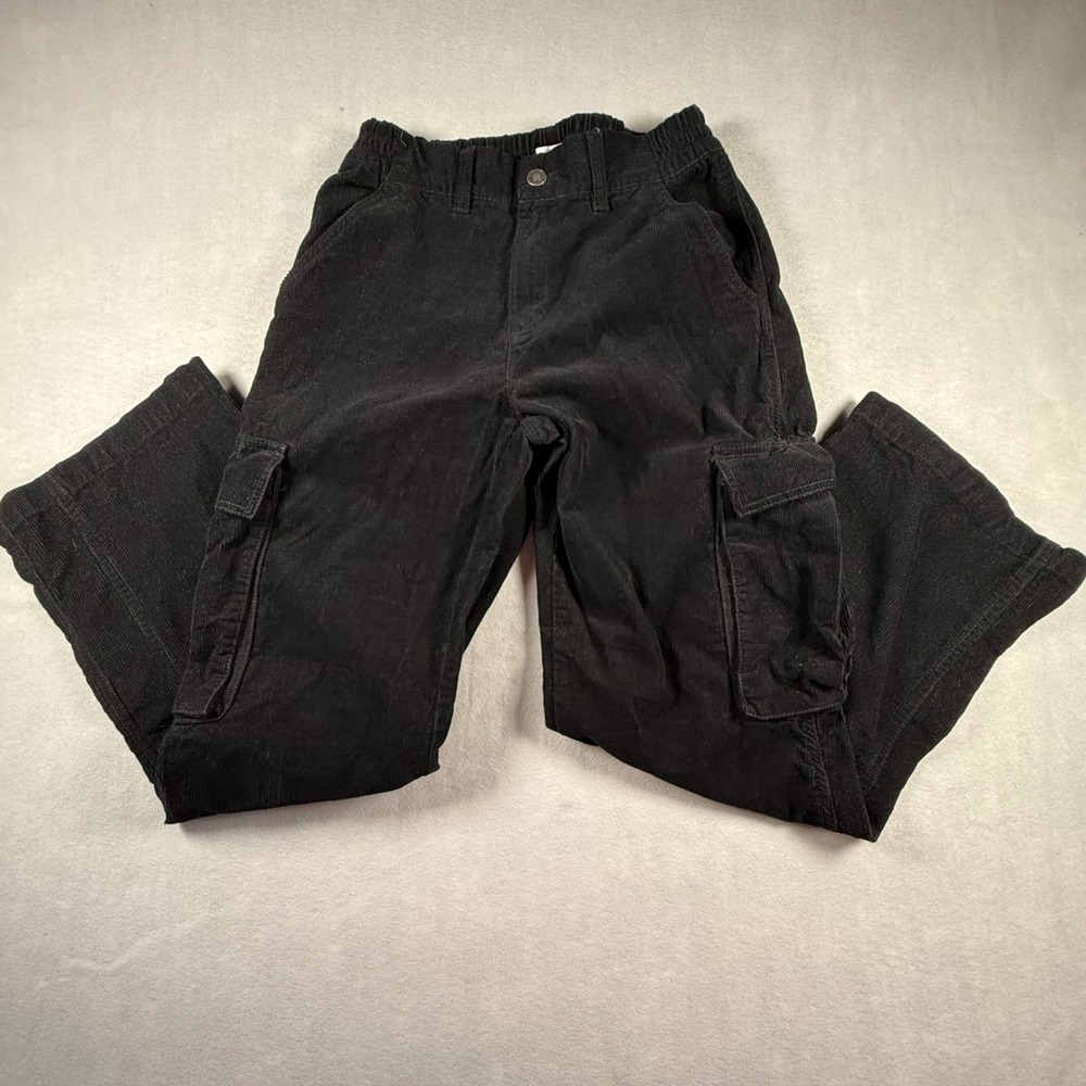 Ardene Black Corduroy Cargo Pants Women M Wide Leg Elastic Waist Utility Pocket